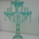 Paire d' anciens chandeliers à pampilles en verre moulé bleu vert turquoise