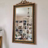 Gold and fir green beveled mirror, Louis XVI/Regency style, 1970
