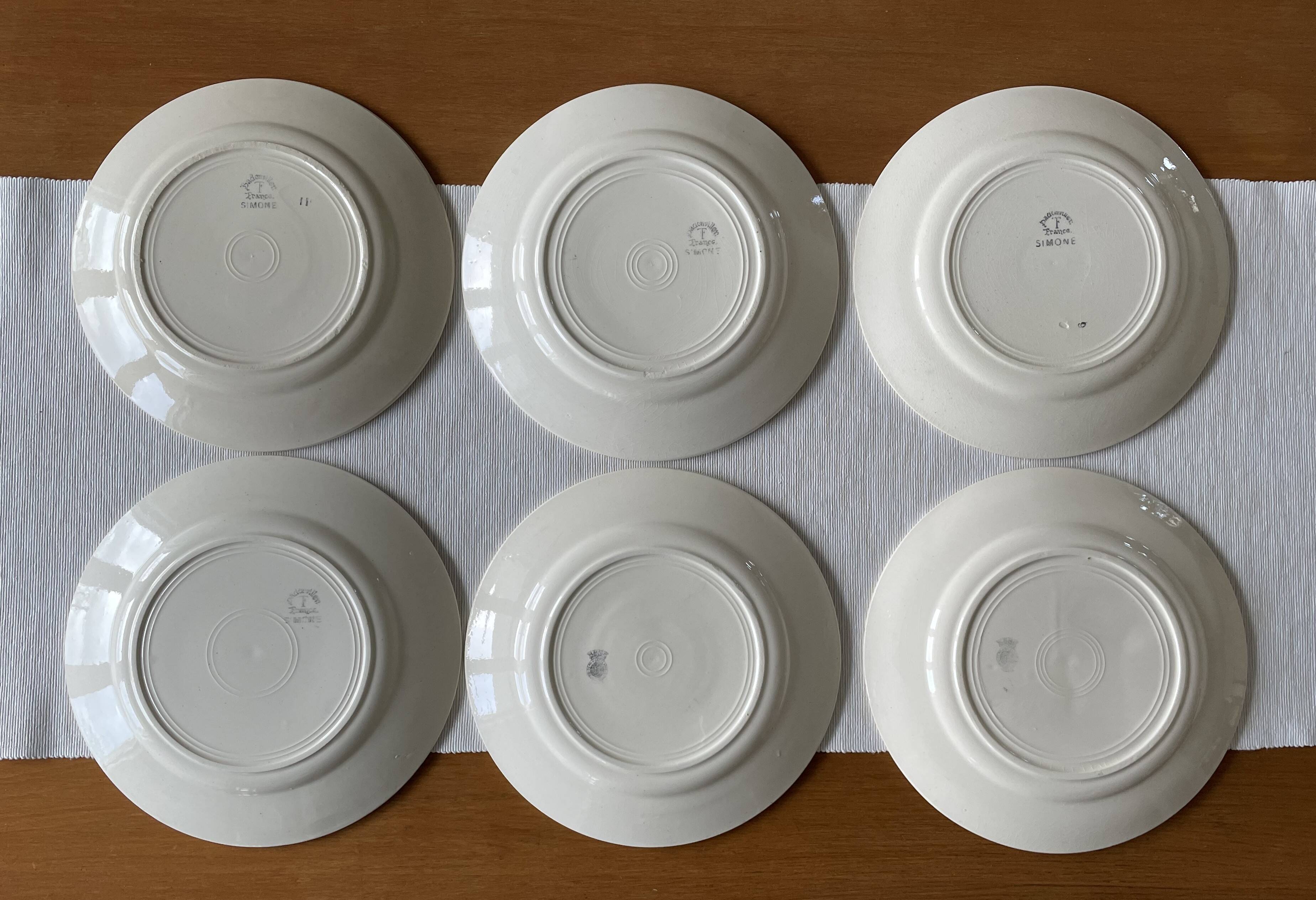 6 antique flat plates in faience from BADONVILLER