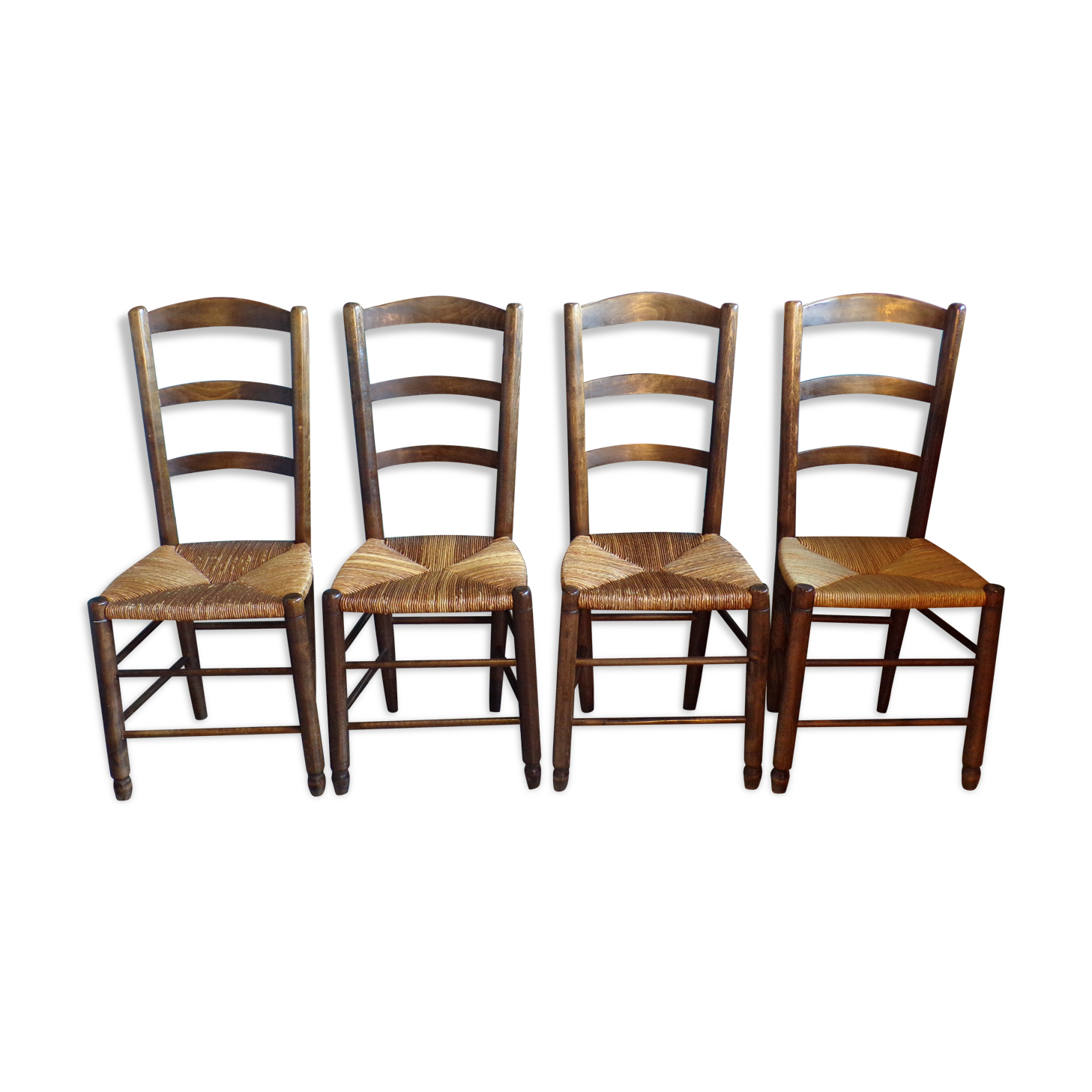 Set 4 chaises paillées brutaliste