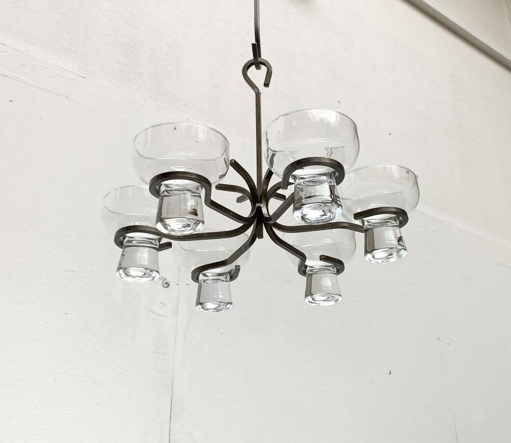 Mid-century metal and glass candle holder suspension from Denmark, 1960s.