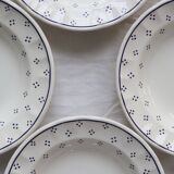 4 vintage white porcelain soup plates - Blue polka dot pattern