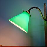 Bronze desk lamp with a green opaline conical shade, 1920.