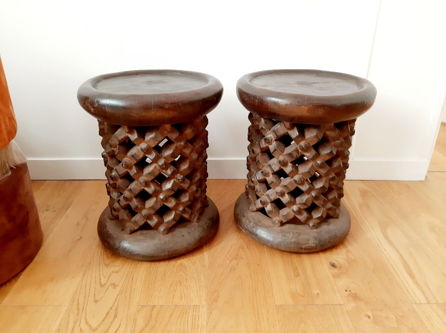 Set of 2 African Bamilike Cameroon stools, year 1950
