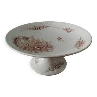 Old compotier, pedestal dish in Terre de Fer earthenware K&G LUNEVILLE “Rocaille” model