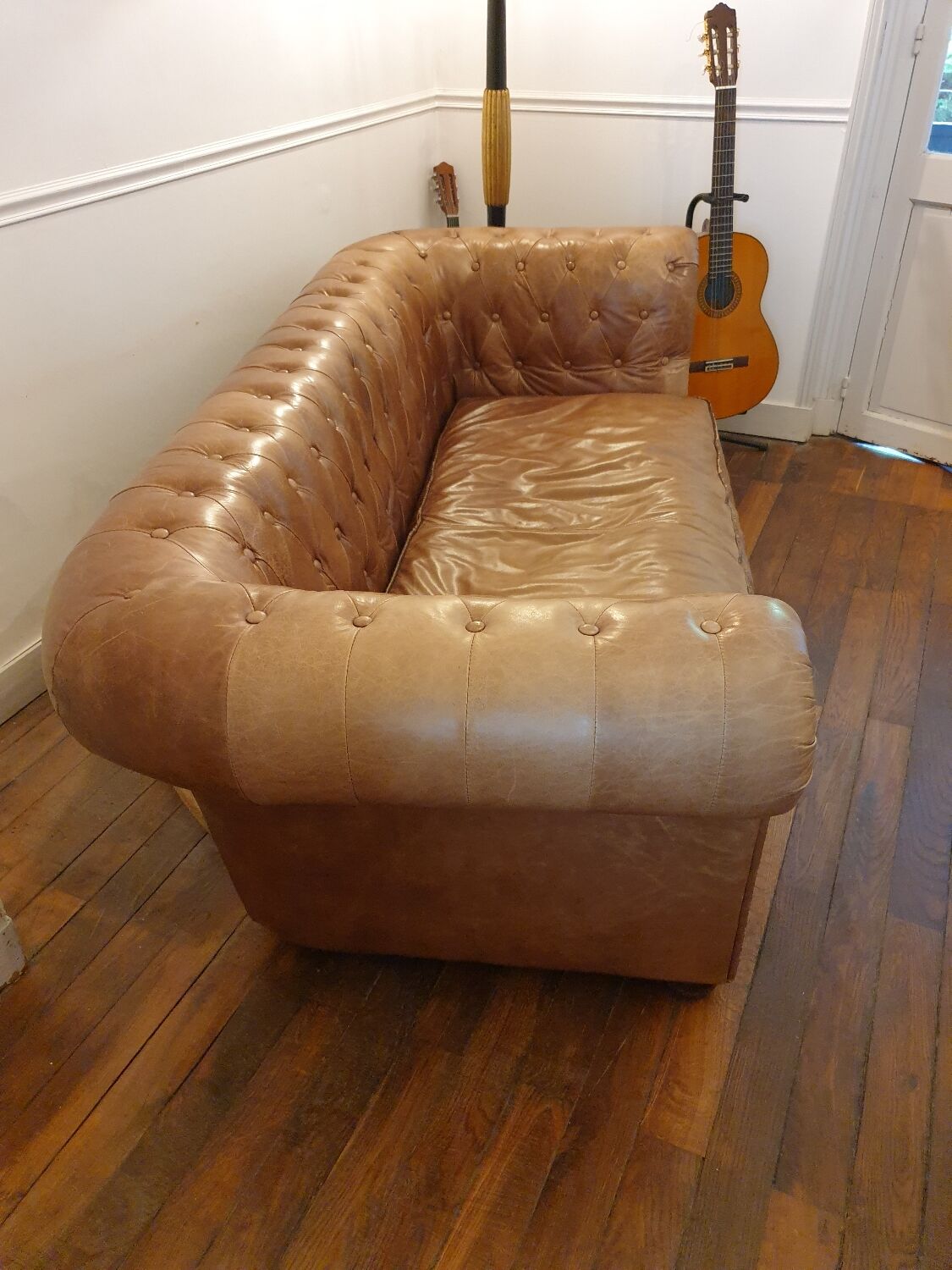 3-seater chesterfield sofa in tan leather