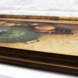 Vintage oil painting on canvas and gold gilded wood frame, still life