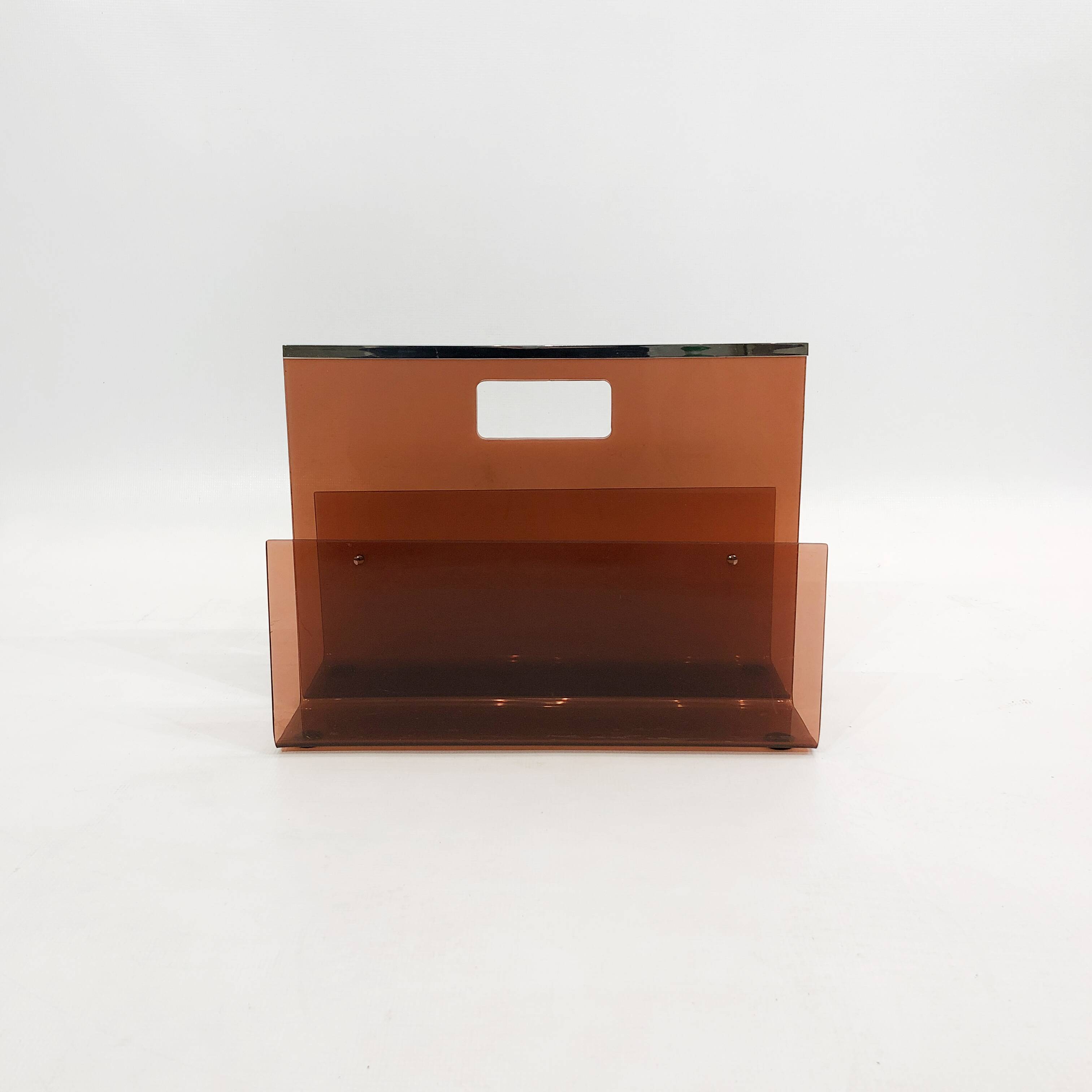 Michel Dumas Smoked Acrylic Magazine Rack 1970s Hollywood Regency Modernism