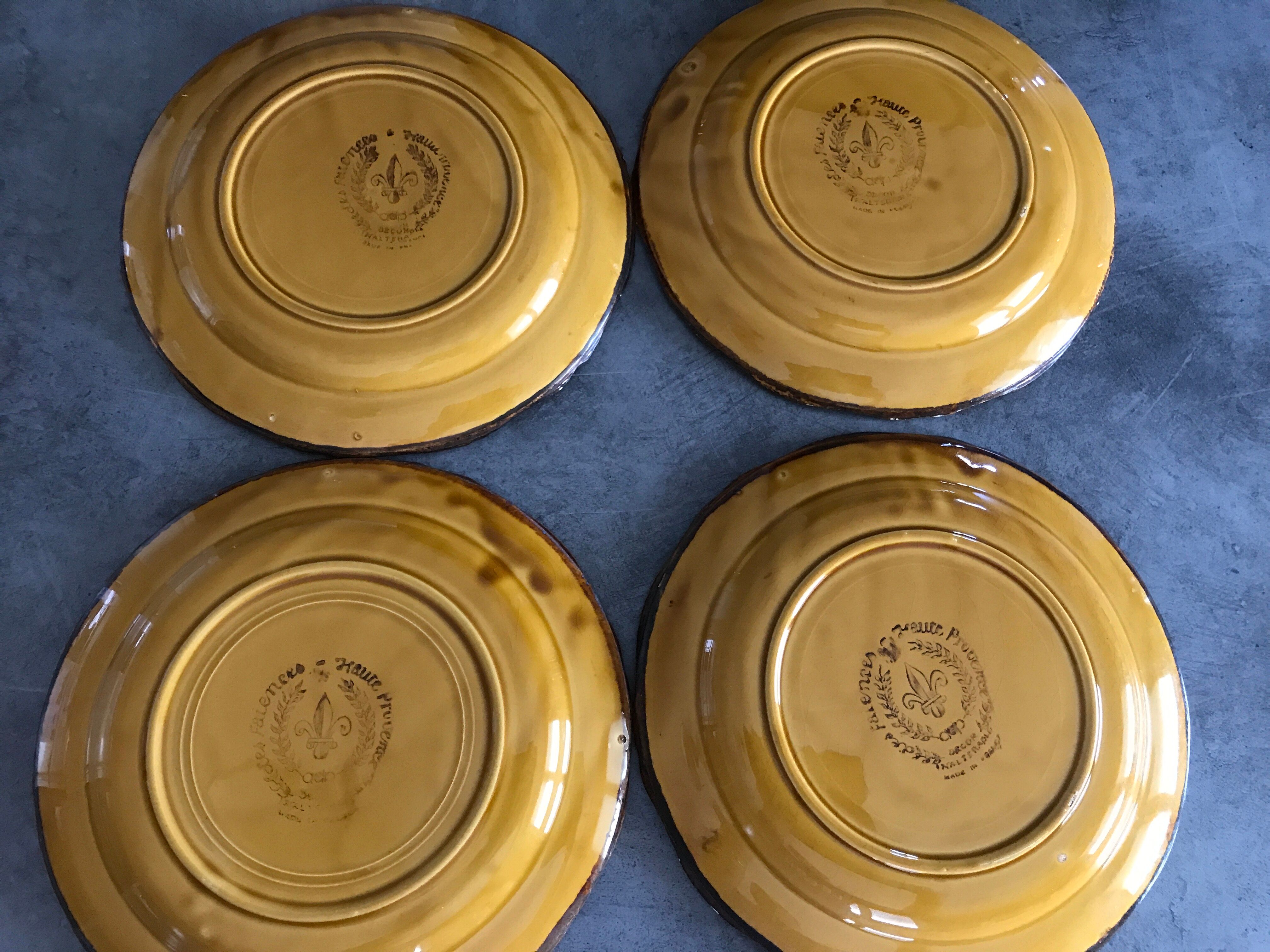 Set of 4 plates in earthenware of haute provence made yellow handmade 24.5 cm