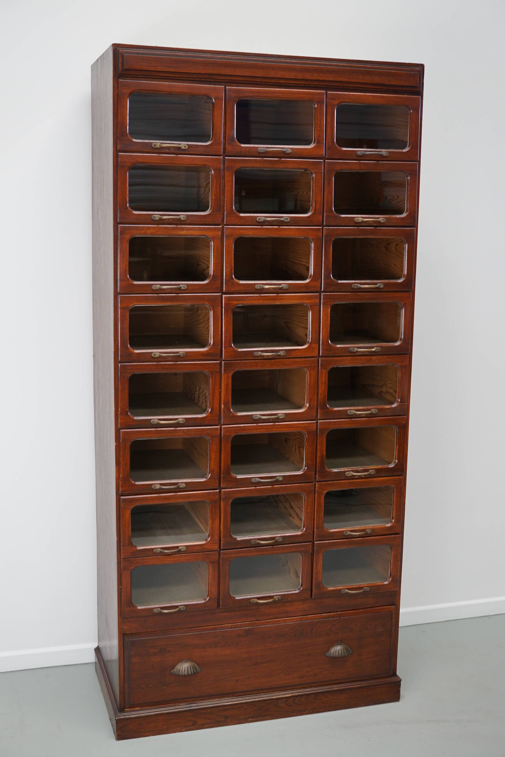 English Haberdashery Shop Cabinet with Glass Fronted Drawers, Circa 1930s