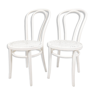 Lot de 2 chaises de café vintage en bois courbé blanc avec tressage viennois Chaise de salle à manger de style Thonet