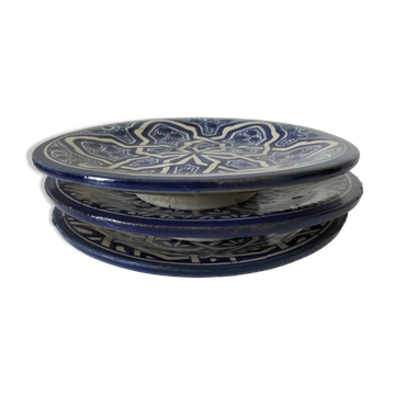 3 Moroccan glazed earthenware bowls