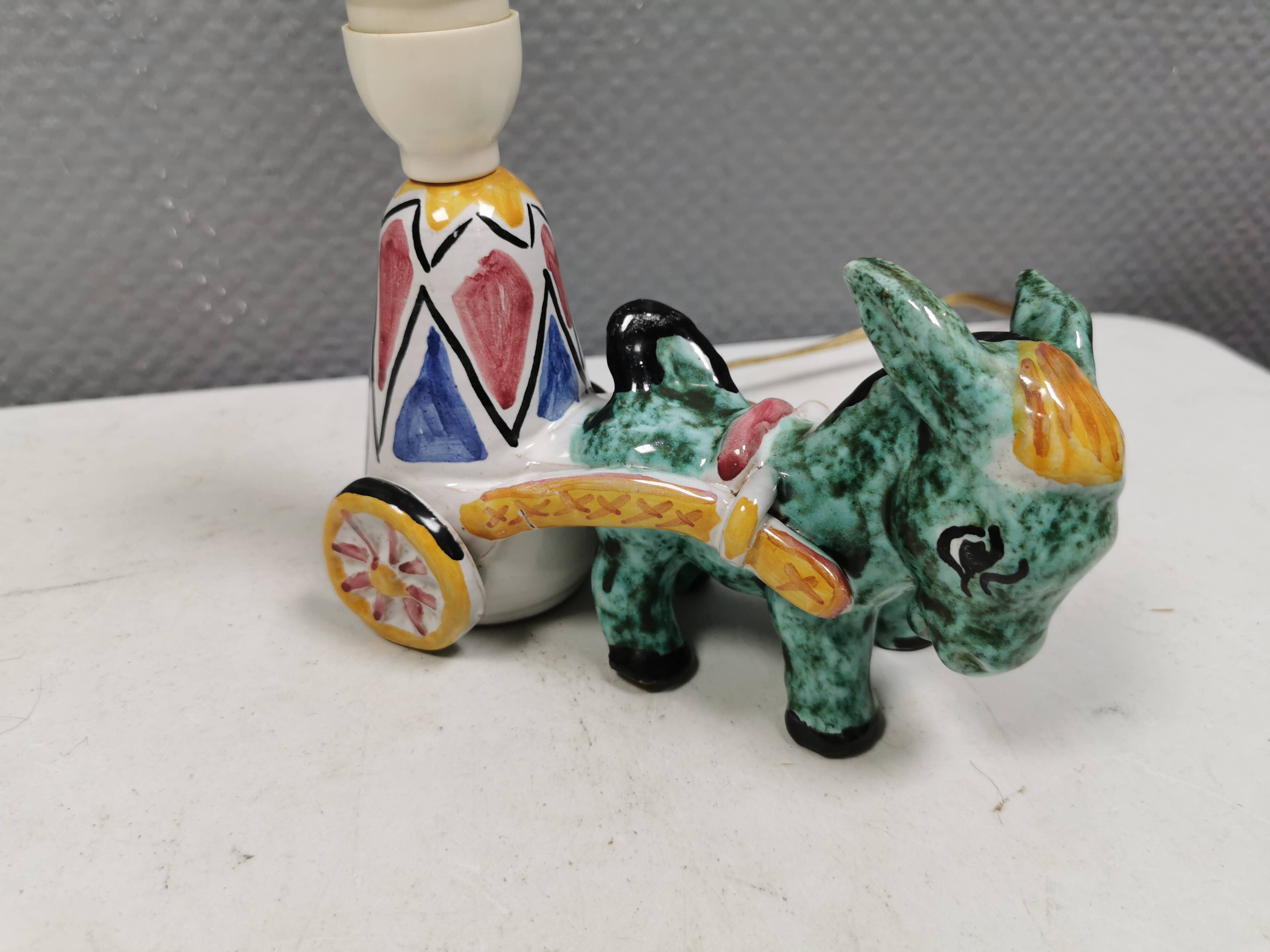 Unique "donkey" table lamp in ceramic with a harlequin pattern, Italy 1970s