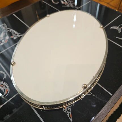 Oval Art Deco plate in earthenware and pierced metal with cherries