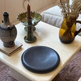 Vintage sculptural polished black marble donut plate flat tray empty po