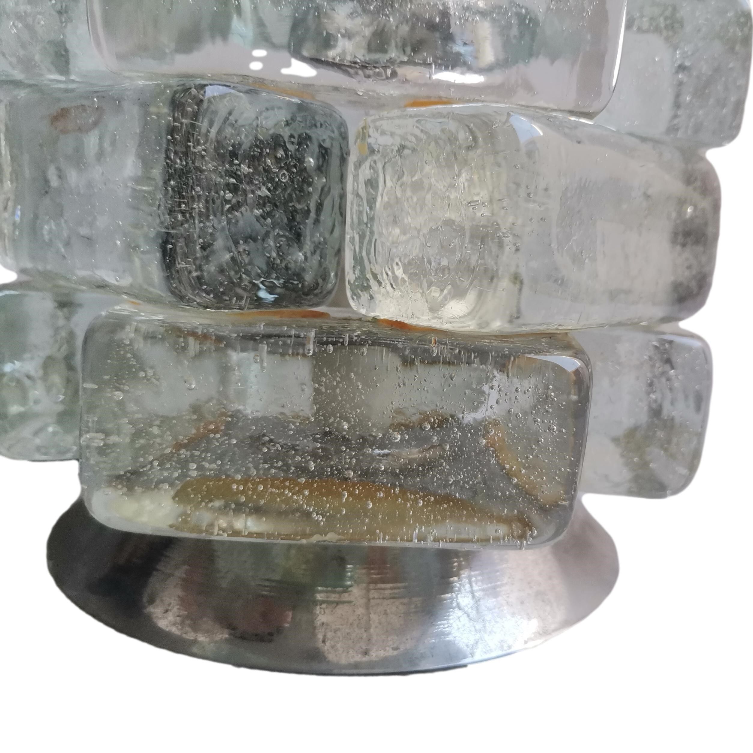 Brutalist solid bubble glass clear and red table lamps 1960s, set of 2