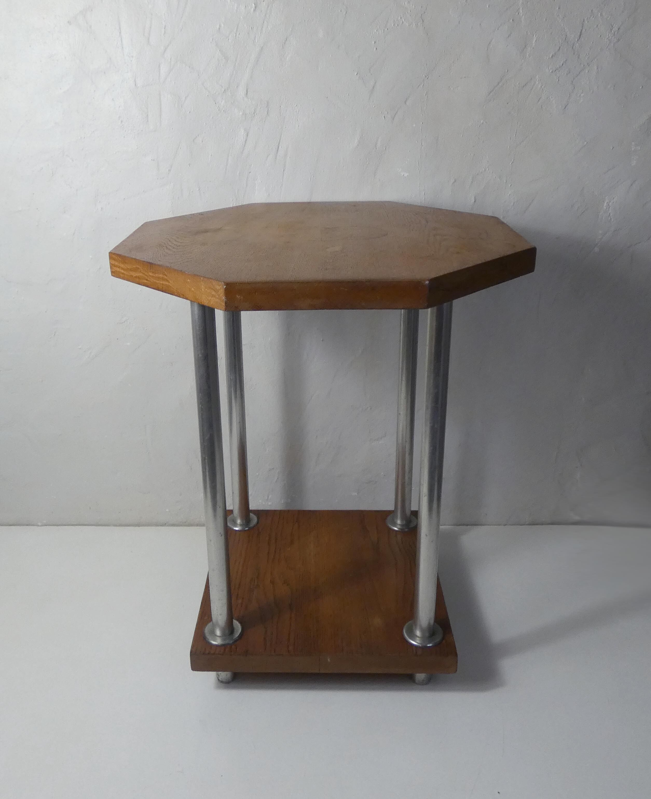 Table d'appoint design scandinave teck et acier chromé vintage
