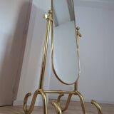 Grand miroir psyché laiton sur pied vintage, pivotant