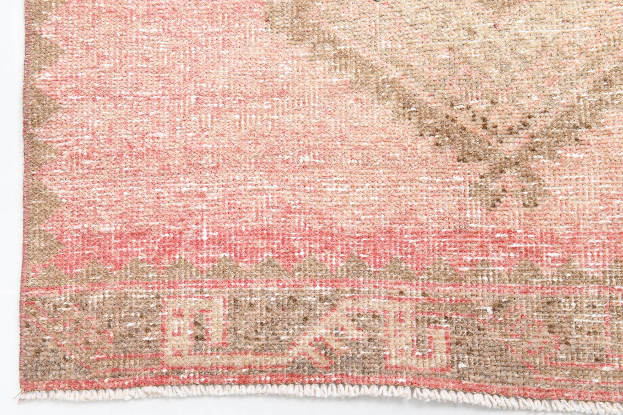 3x13 Pink & Brown Long Classic Vintage Runner Rug, 92x415Cm