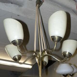 Chandelier 5 tulips 1940 50 brass