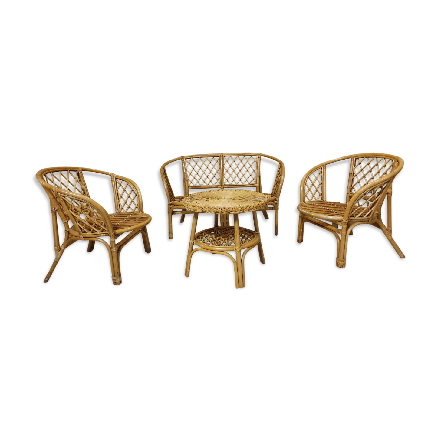 Rotin lounge, 1 sofa, 2 armchairs, 1 table