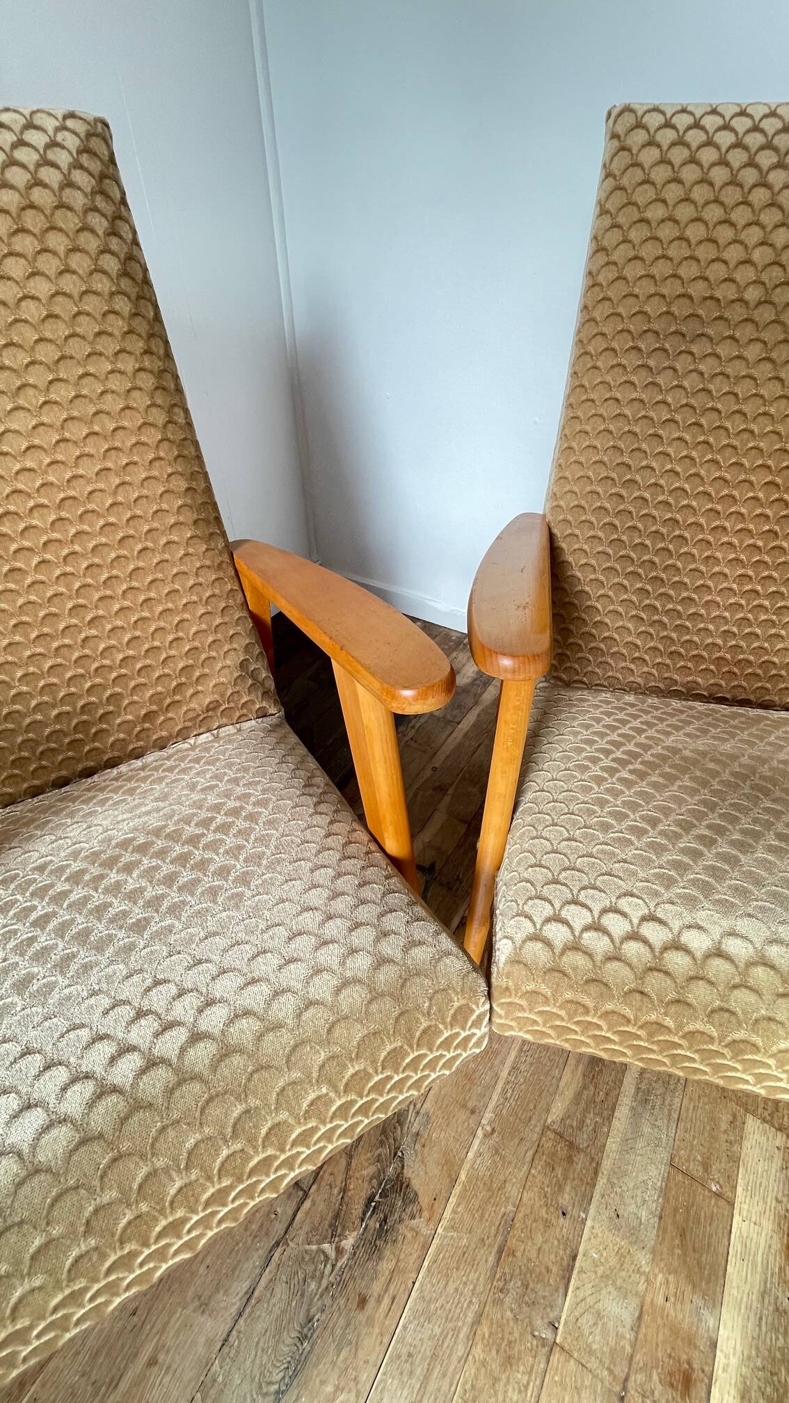 Pair of Manucere armchairs with vintage compass legs