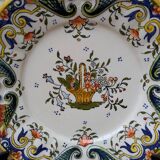 Old decorative plate with handles Old Rouen handmade