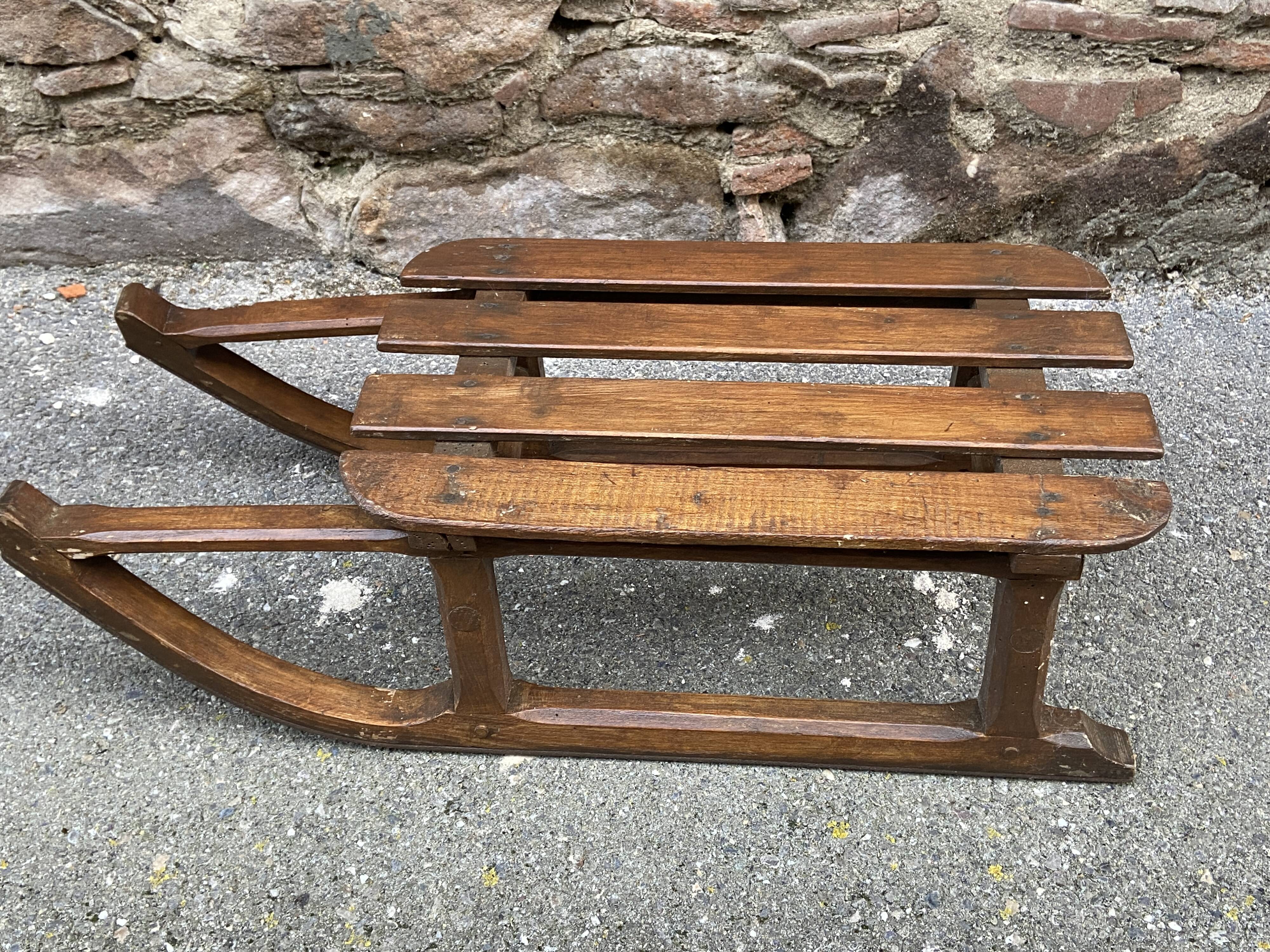 old sled sleigh Alsace Christmas decoration DAVOS style Wood 1900