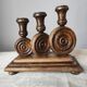 Brutalist turned wood candlestick holders – vintage 50s-60s
