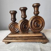 Brutalist turned wood candlestick holders – vintage 50s-60s