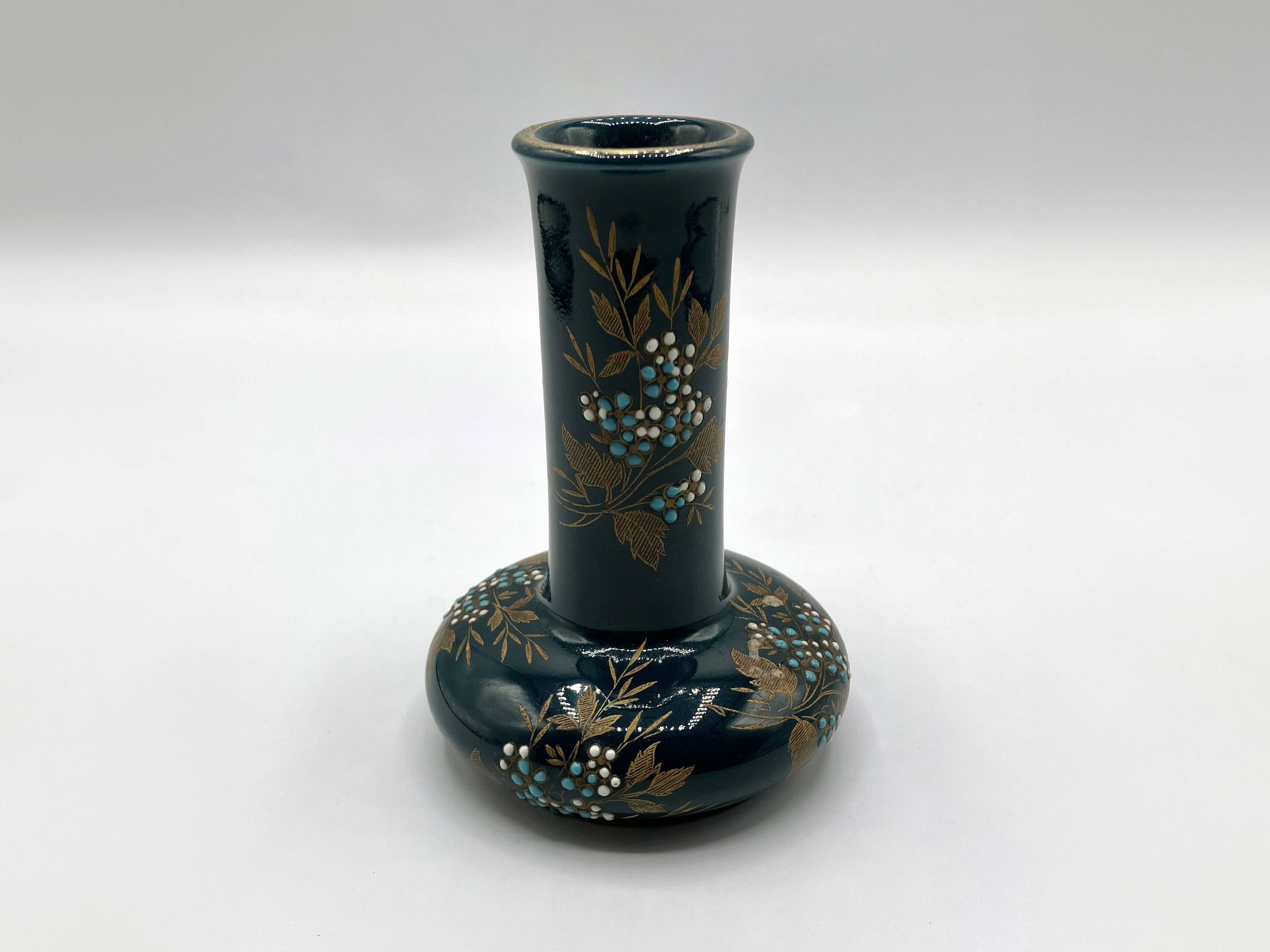 Small Gien vase in enamelled earthenware • Napoleon III