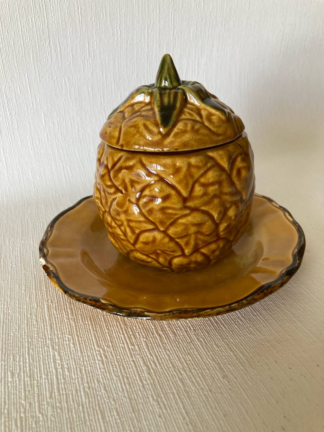 Vintage Pineapple Barbotine Jam Jar