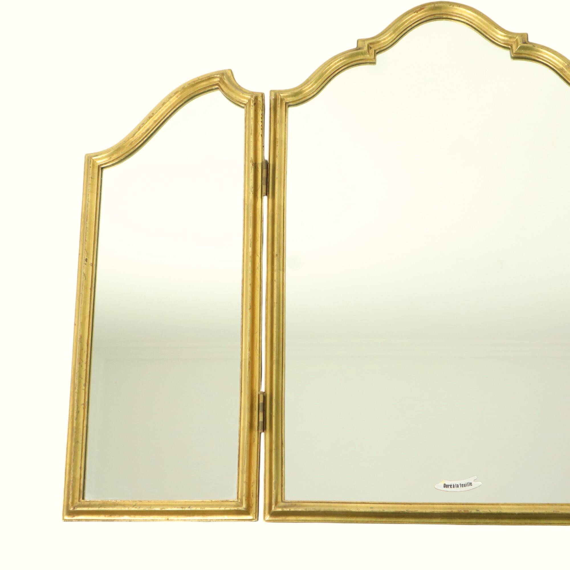 Vintage Triptych Mirror Gold Leaf Gilded Hollywood Regency 86cm