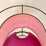 Postmodern Sculptural Armchair in Black Metal and Pink Red Silk Padding, 1980