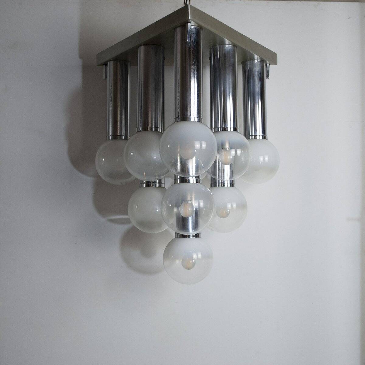 Chandelier with satin glass lights, Italy, 1970s
