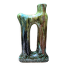 Sculpture en céramique Tamegroute avec trou central - Pot Tamegroute vert unique fait main -