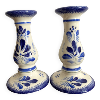 Pair of Quimper earthenware candlesticks
