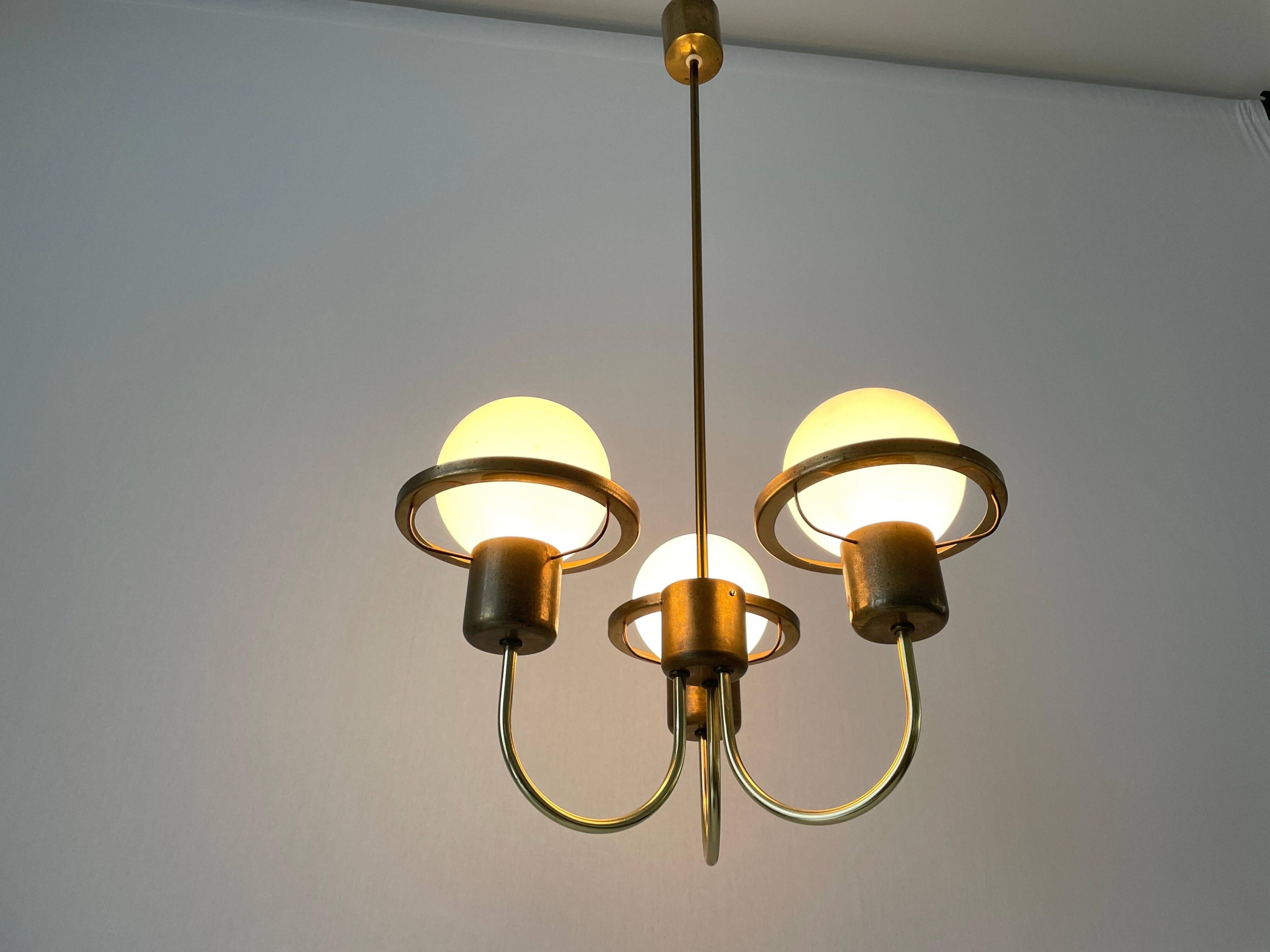 Suspended lamp with 3 glass balls and brass frame, Germany, 1960s
