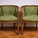 Pair of antique armchairs in Louis XVI style – green damask fabric