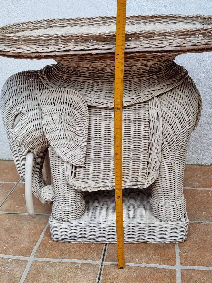 Table d'appoint, éléphant en rotin vintage, années 70