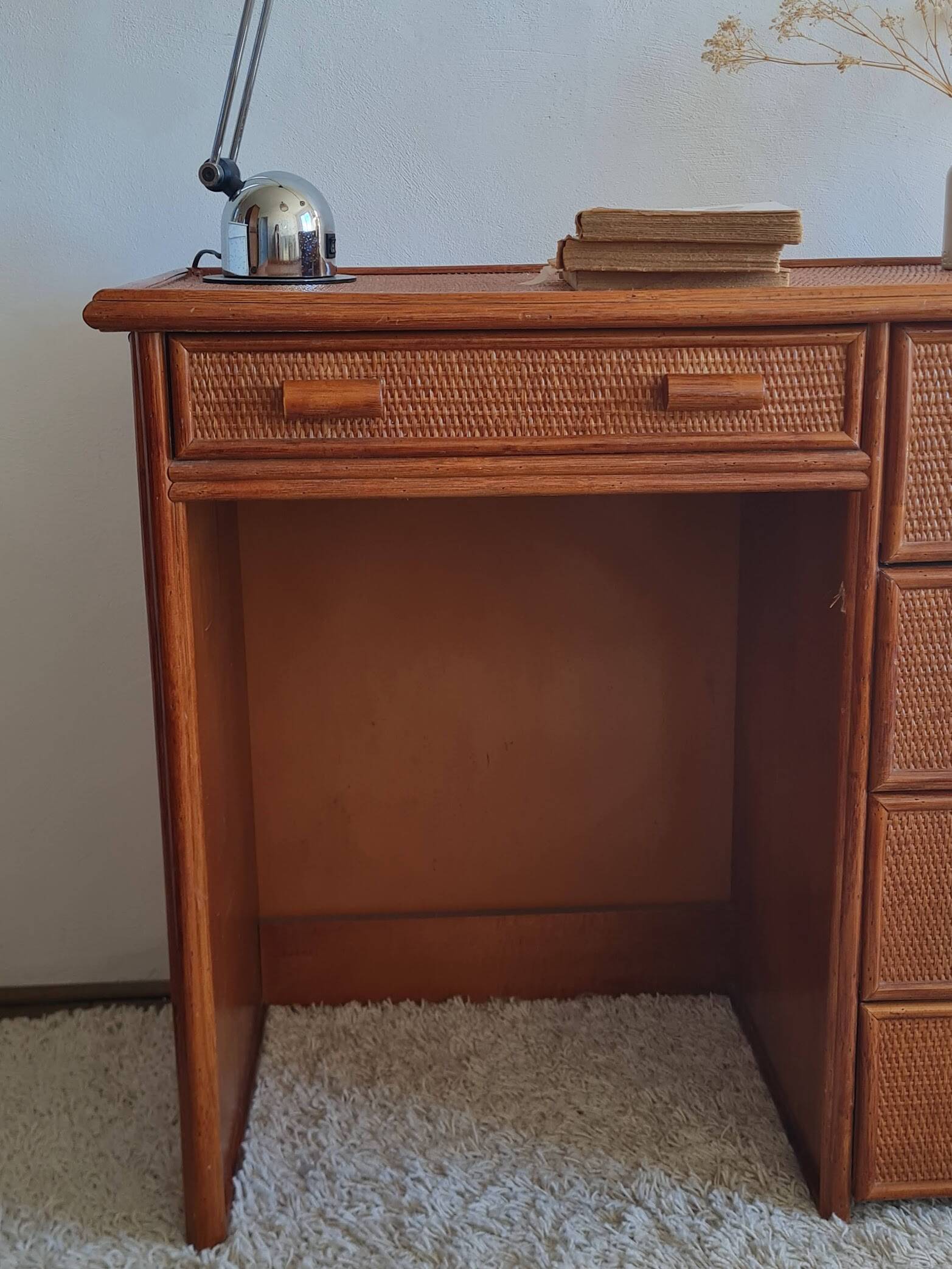 Vintage rattan desk from the 1970s.