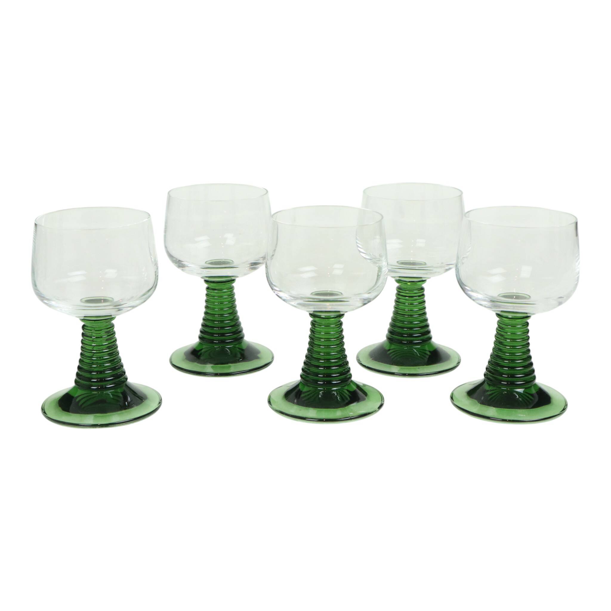 Set of 10 Vintage Roemer Wine Glasses Green Ribbed Foot
