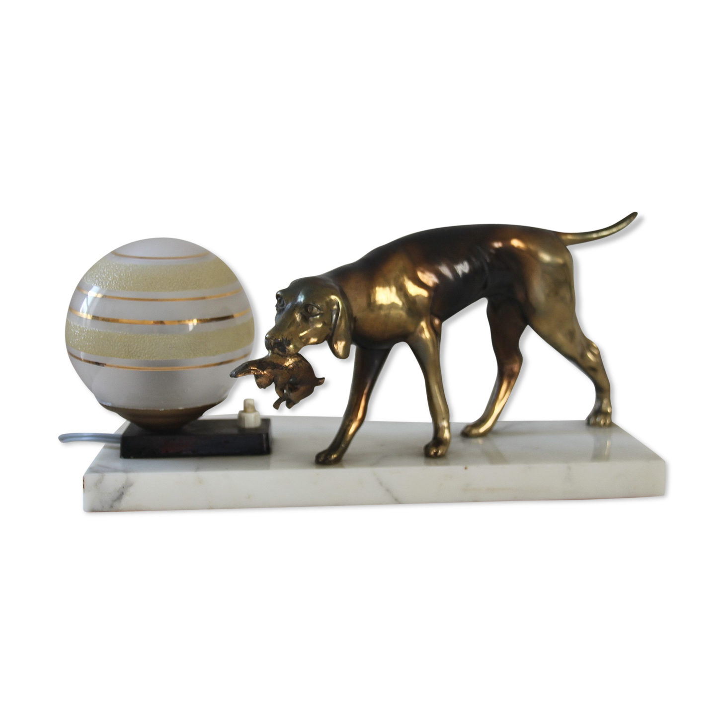 Veilleuse de style Art Déco chien au lièvre