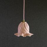 Old pendant light in pink and white painted glass, French pendant light - delivered with socket and cable