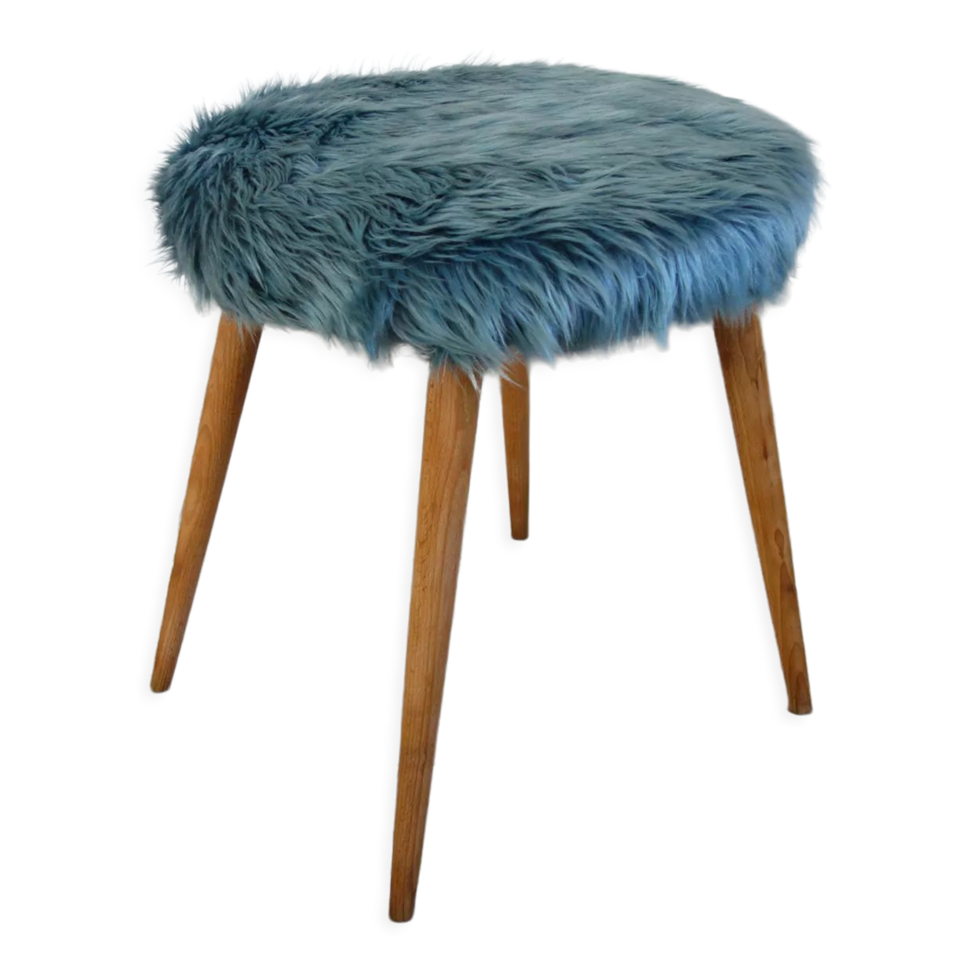 Tabouret moumoute bleue, années 60