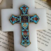 Croix Bénitier en Onyx et émail cloisonné
