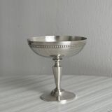Silver-plated metal bowl on a stand