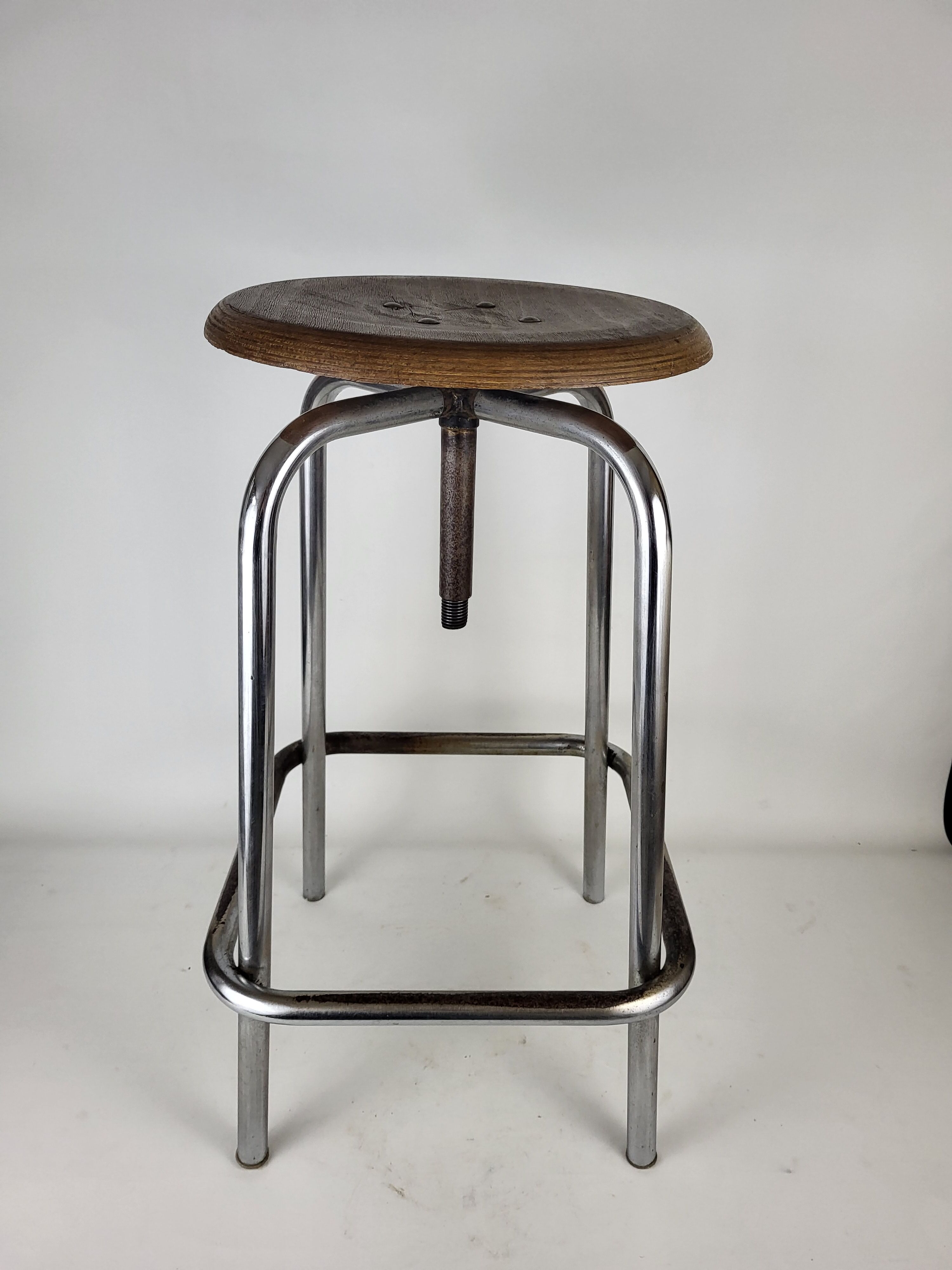 Industrial metal and wood stool
