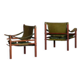 Arne Norell, Pair of "Sirocco" Safari armchairs in ash and green leather, 1960s.