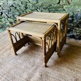 Set of two rattan and wicker nesting tables